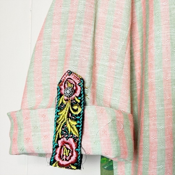 Aratta Silent Journey Button Up Tunic Shirt XS boho floral top stripes beaded - Picture 4 of 14